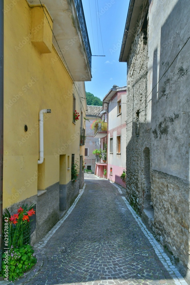Fototapeta premium Characteristic quaint street of the medieval village of Abruzzo in Civitella Roveto, Italy