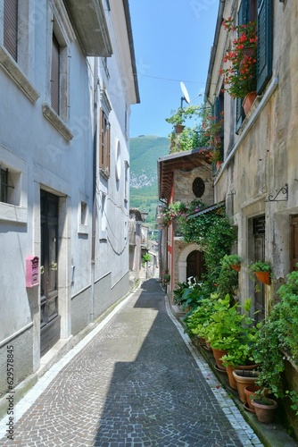 Characteristic quaint street of the medieval village of Abruzzo in Civitella Roveto, Italy © Giamby/Wirestock Creators