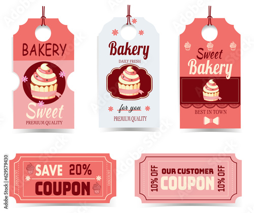  set Bakery  pastries  Label and Coupon  vector illustration