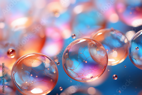 Bubbles background, bokeh light pink and blue. AI generative