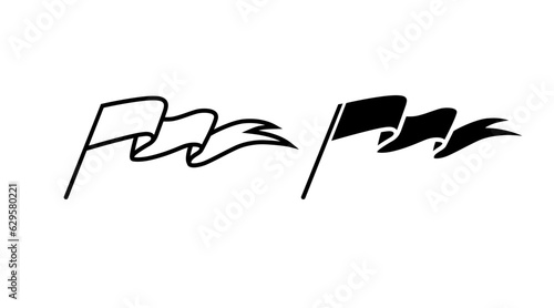 Silhouette of a developing flag. Black and white image.