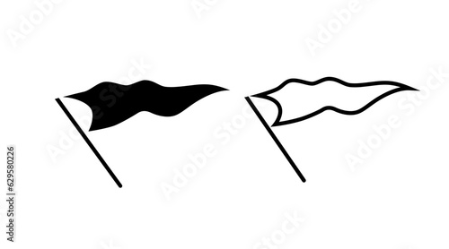 Silhouette of a developing flag. Black and white image.