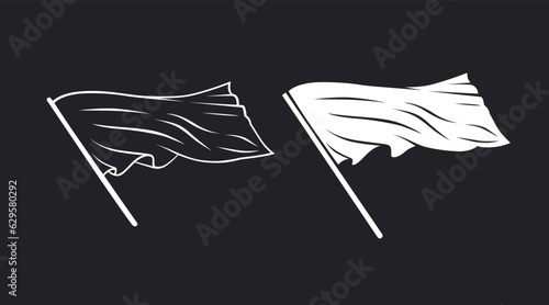 Silhouette of a developing flag. Black and white image.