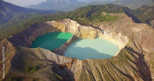 Aerial view of Kelimutu crater lakes in Indonesia photo