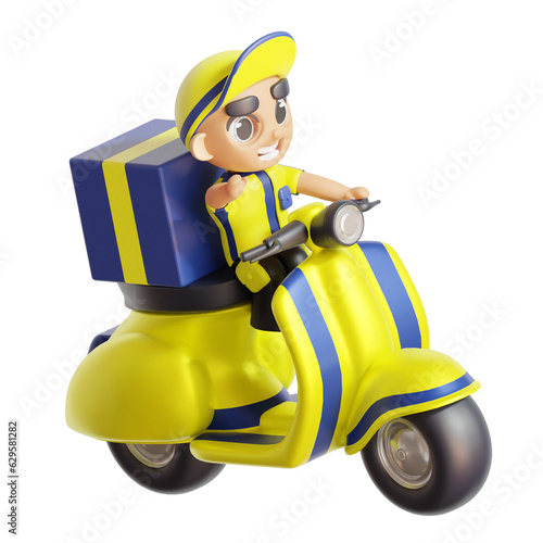 3d icon deliveryman with yellow and blue color