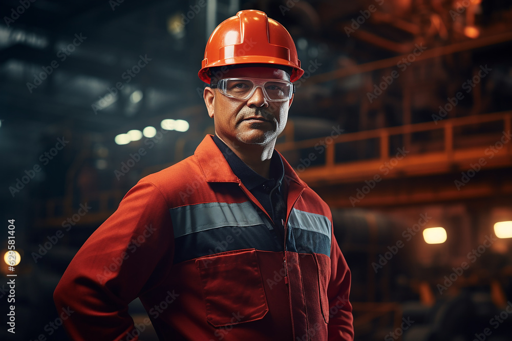 Professional engineer worker wearing uniform in a factory. Generative AI Professional engineer worker wearing uniform in a factory. Generative AI
