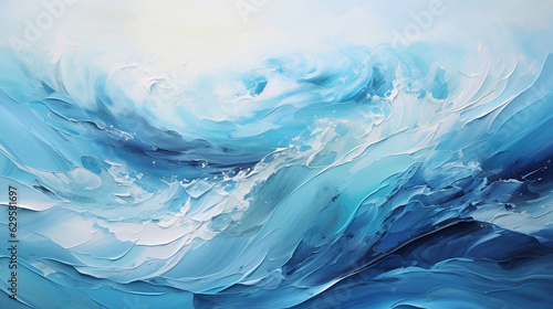 Abstract oil painting of the sea with large brush strokes in white and blue pastel colors. Wallpaper, background, texture. © Oksana Tryndiak