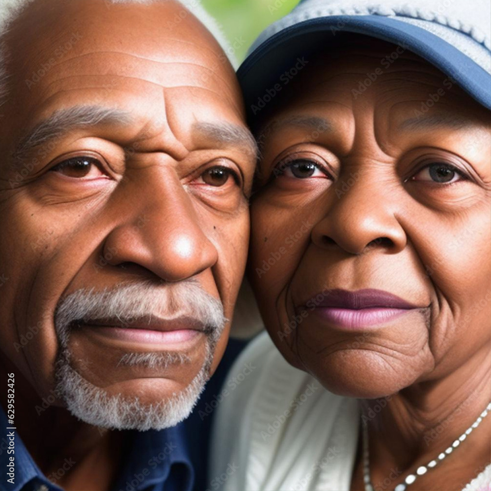 Close up portrait of an attractive elderly black man and women. Generative AI Close up portrait of an attractive elderly black man and women. Generative AI