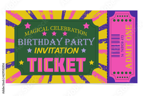 Birthday ticket with barcode. Birthday party invitation (magical celebration)