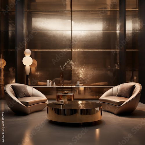 Metallic shimmering room design futuristic interior