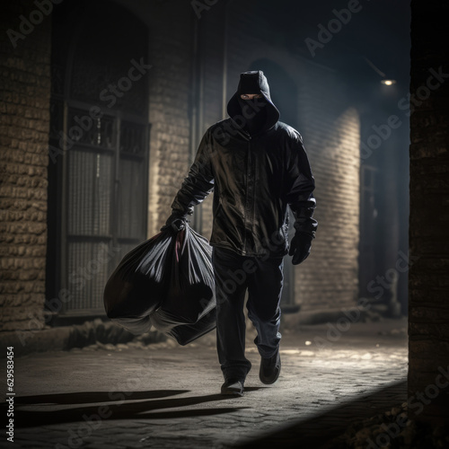 .burglar or thief breaking into a home at night.Thief