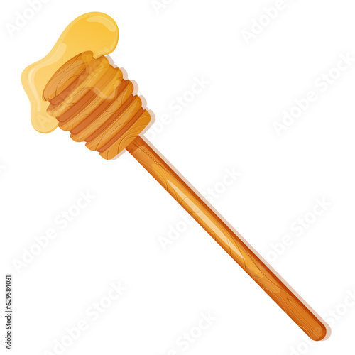 Wooden honey dipper isolated on white. 