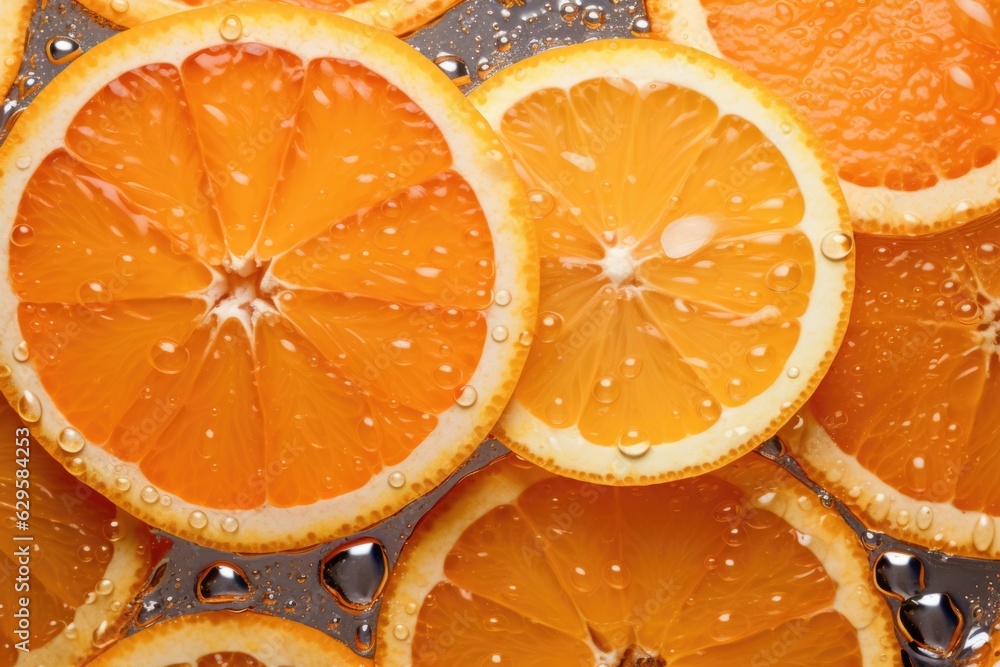 Slices of fresh juicy oranges. Oange fruit cut texture. Citrus section pattern. Vibrant color summer design. Flat lay, top view Slices of fresh juicy oranges. Oange fruit cut texture. Citrus section pattern. Vibrant color summer design. Flat lay, top view