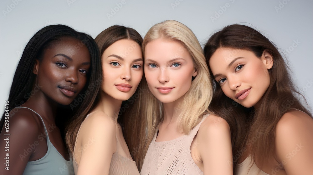 group of Beautiful female models with beautiful skincare from a diverse ethnicity group of Beautiful female models with beautiful skincare from a diverse ethnicity