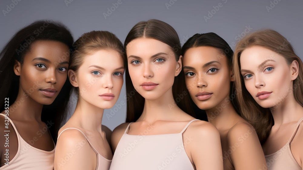 group of Beautiful female models with beautiful skincare from a diverse ethnicity group of Beautiful female models with beautiful skincare from a diverse ethnicity