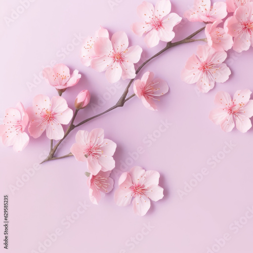 Spring banner, branches of blossoming cherry against background.Pink sakura flowers, dreamy romantic image spring