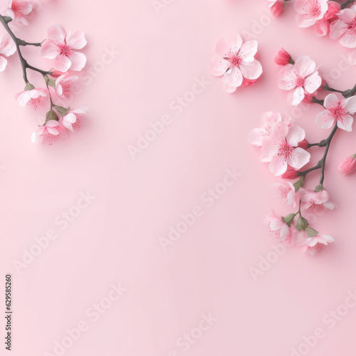 Spring banner, branches of blossoming cherry against background.Pink sakura flowers, dreamy romantic image spring © Ljiljana