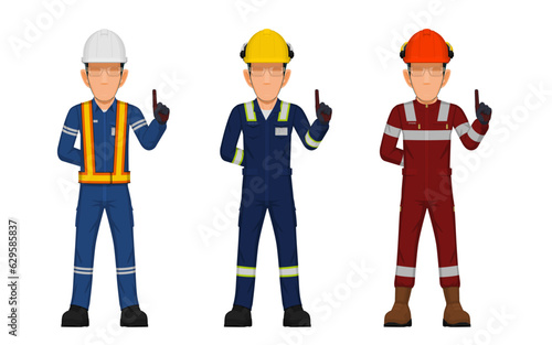 Threes industrial worker are explaining something