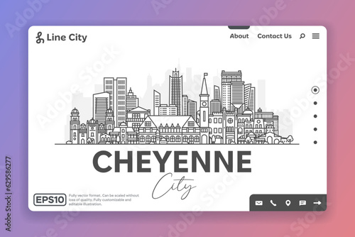 Cheyenne, Wyoming USA architecture line skyline illustration. Linear vector cityscape with famous landmarks, city sights, design icons. Landscape with editable strokes.