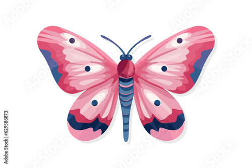 Cute pink boho moth with beautiful wings. Summer butterfly Vector insect illustration isolated on white background. Trendy modern design for boho poster, magical card, t shirt print, sticker etc © Bodega