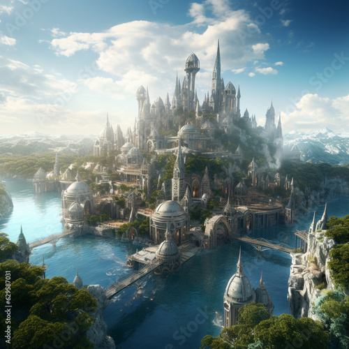 Stunning TCG Fantasy City Art: Dive into a meticulously crafted fantasy cityscape. Ideal for immersive gameplay, this design adds depth to any deck or game environment.