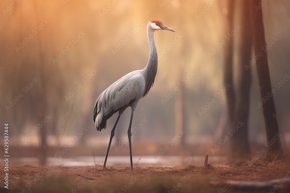 Fototapeta premium A lone crane in the forest