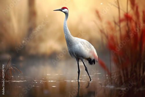 A lone crane in the forest