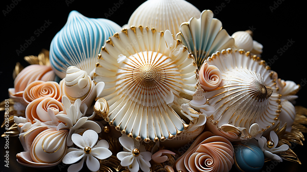 Find beauty in the intricate patterns of seashells. generative AI illustration.