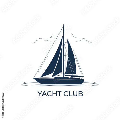 Vector sailing boat yacht logo vector illustration isolated on white. Yacht club logotype