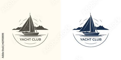 Vector sailing boat yacht logo vector illustration isolated on white. Yacht club logotype
