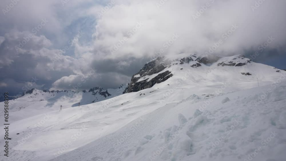 Overlooking the snow-covered ski facilities from the cable car. The Zugspitze belongs to the Alps and is the highest mountain in Germany. Overlooking the snow-covered ski facilities from the cable car. The Zugspitze belongs to the Alps and is the highest mountain in Germany.