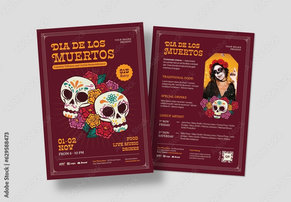 Dia De Los Muertos Day of The Dead Mexican Flyer Template Stock ...