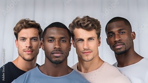 group of handsome male models with great skincare from a diverse ethnicity