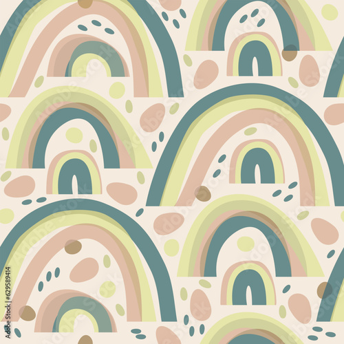 Vector seamless abstract pattern with boho rainbows.