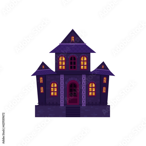Halloween castle house isolated. Dark palace star architecture. Flat cartoon vector illustration.