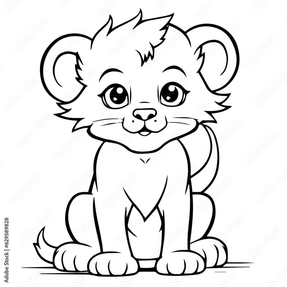 Little lion cartoon coloring page illustration Little lion cartoon coloring page illustration