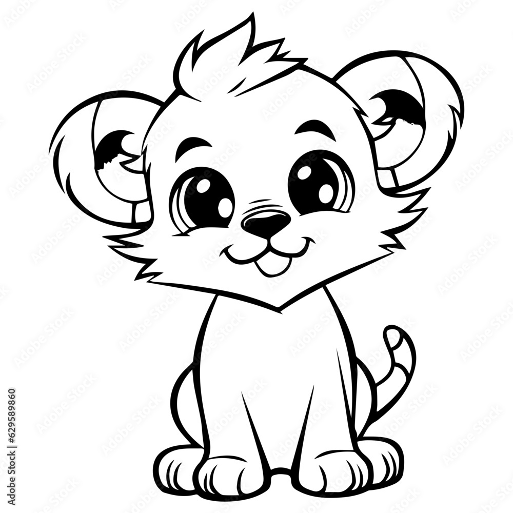 Little lion cartoon coloring page illustration Stock Vector | Adobe Stock