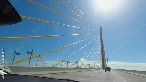 POV driving across the Sunshine skyway bridge Tampa Florida