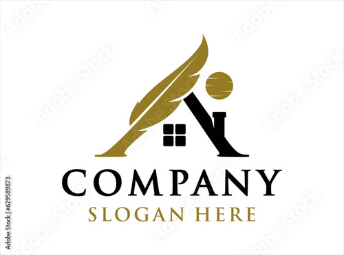 House Feather Quill Logo design concept