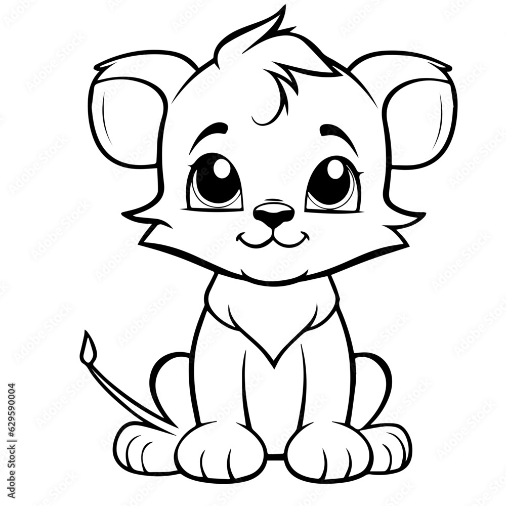 Little lion cartoon coloring page illustration Little lion cartoon coloring page illustration