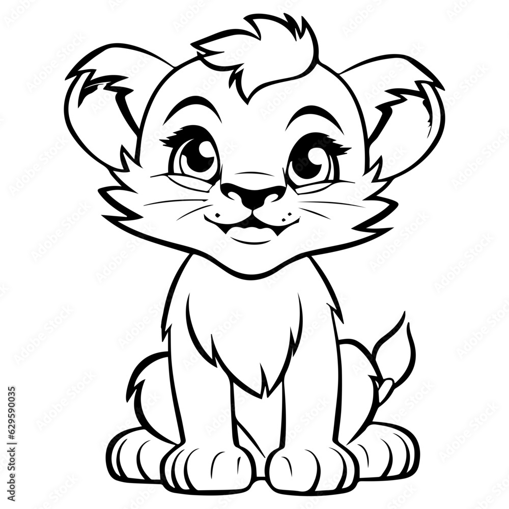 Little lion cartoon coloring page illustration Little lion cartoon coloring page illustration