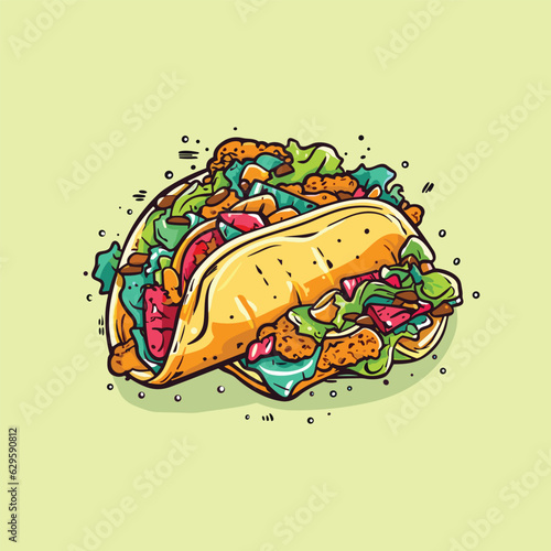 taco with vegetables clip art illustration for menu, poster, web
