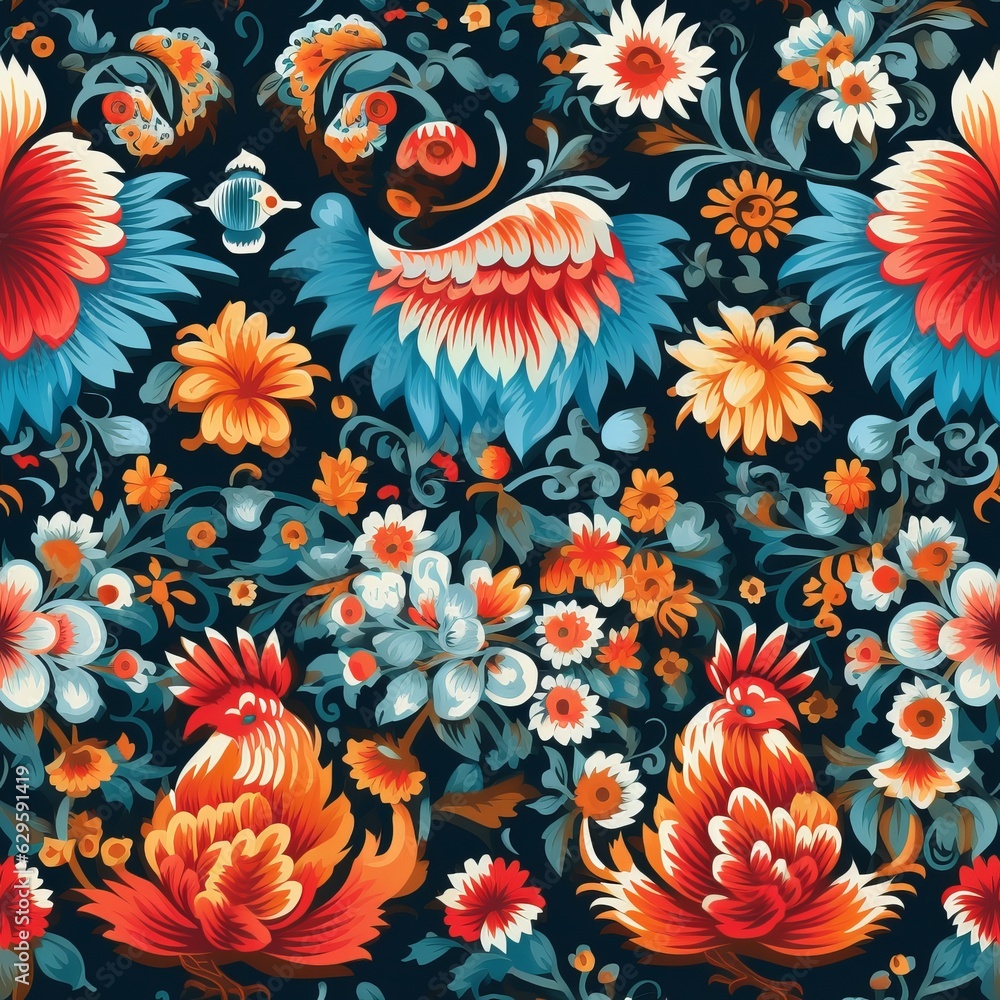 Petrikovskaya painting Ukrainian style. Creativity ink painted design ...