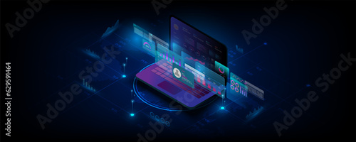 Abstract background image, laptop screen concept, trading chart, web interface design, technology, business