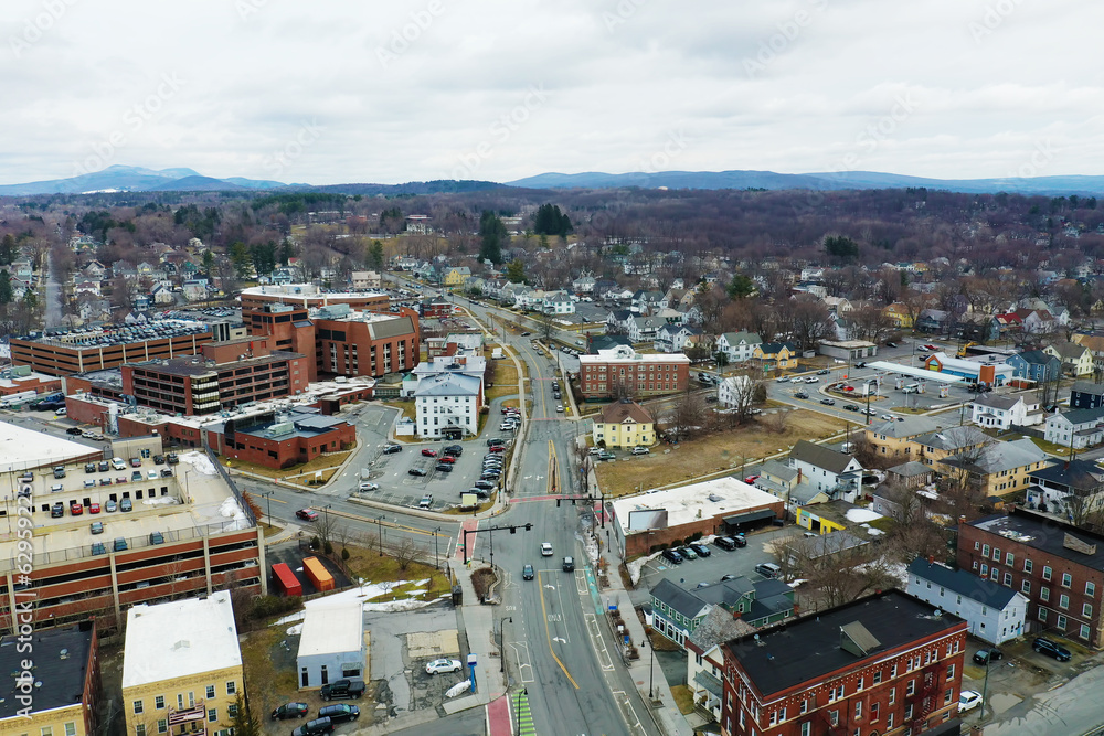 Aerial view of Pittsfield, Massachusetts, United States