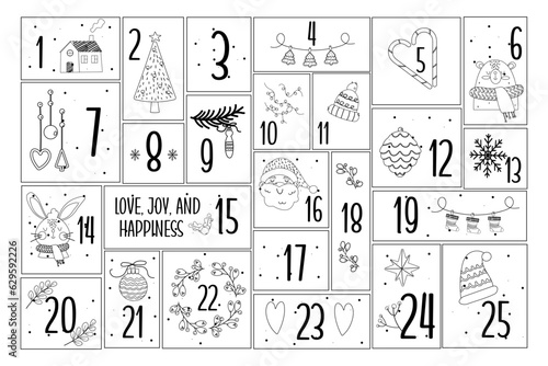 Hand drawn outline christmas advent calendar
