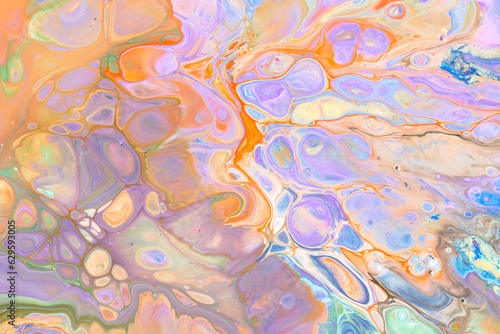 Exclusive beautiful pattern, abstract fluid art background. Flow of blending multicolored paints mixing together. Blots and streaks of ink texture for print and design.