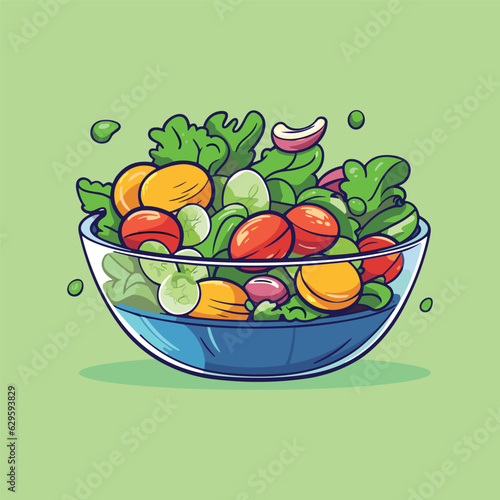 salad vector illustration. clean line and cool color clip art for menu, poster, web