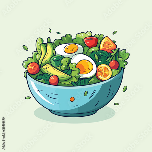 salad vector illustration. clean line and cool color clip art for menu, poster, web