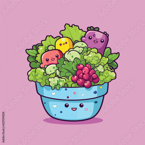 salad cool colors kawaii clip art illustration for menu, poster, web